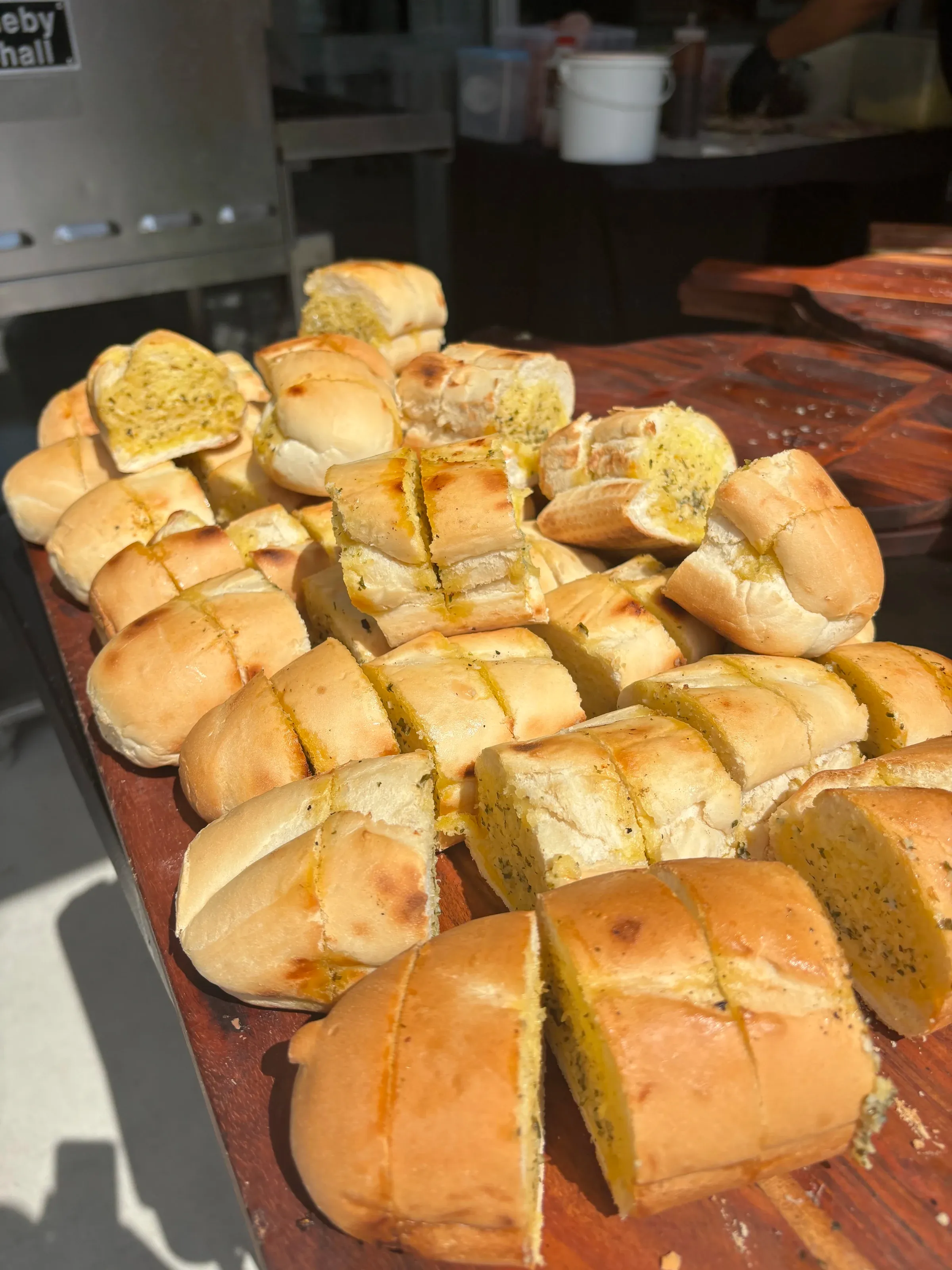 Fresh garlic bread starter at mobile pizza catering in Sydney