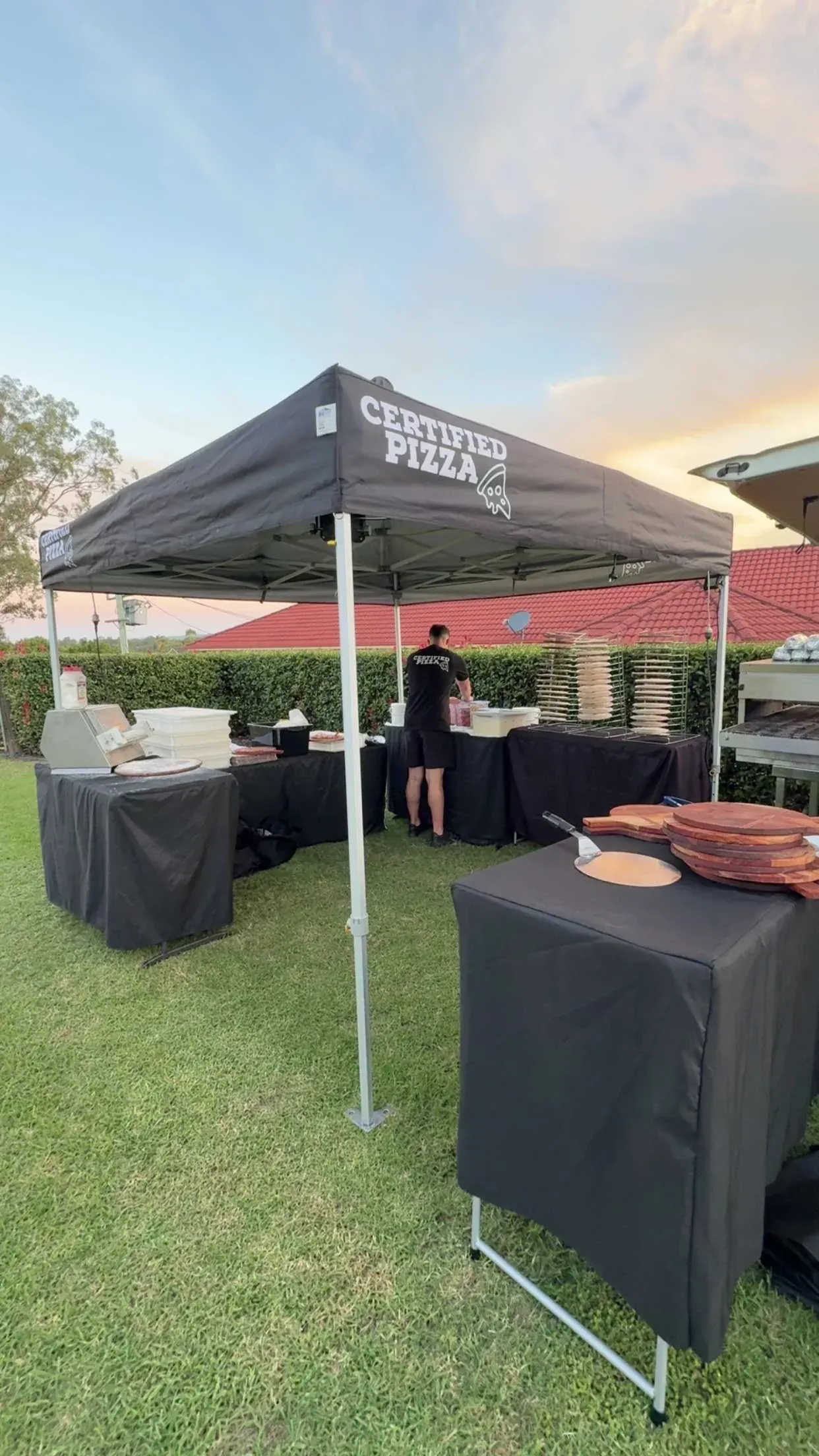 Mobile pizza marquee set up on grass for a Sydney backyard or venue event