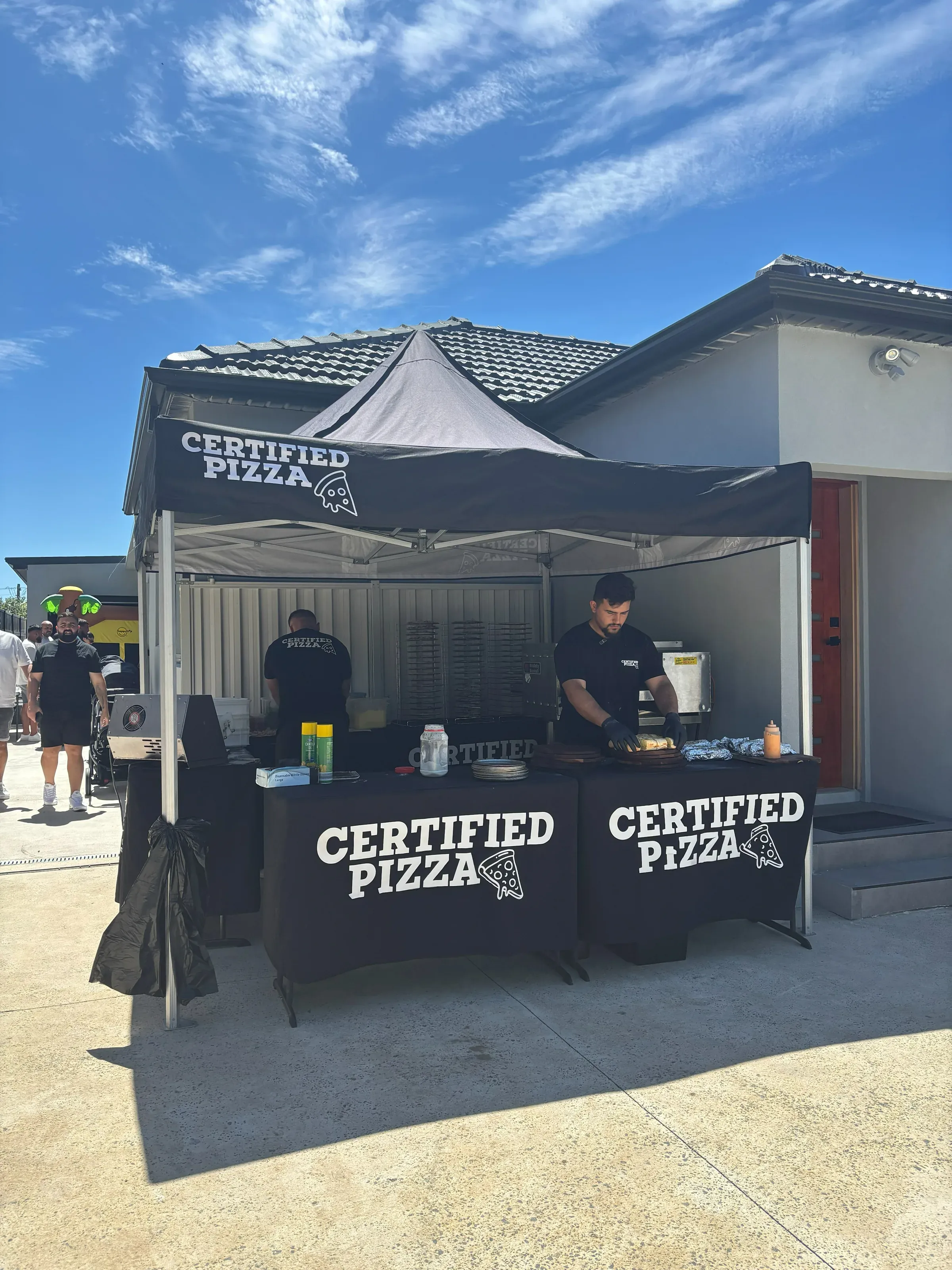 Certified Pizza marquee at sunset for outdoor Sydney event catering